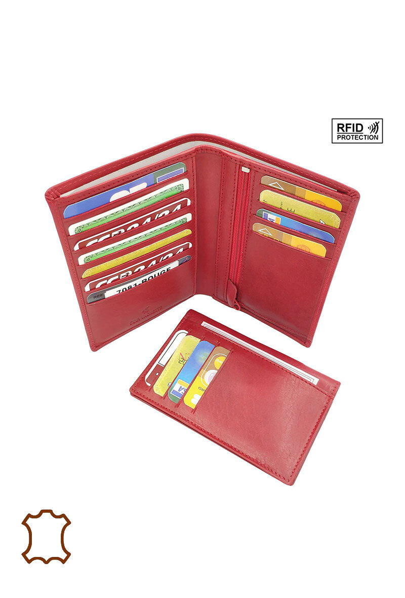 Cartera de piel RFID extraíble. - Rojo - 2 - formato grande