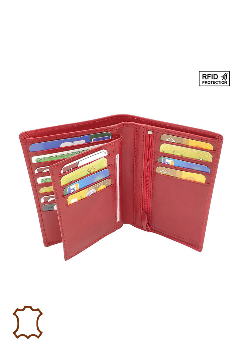 Cartera de piel RFID extraíble. - Rojo - 3 - formato grande
