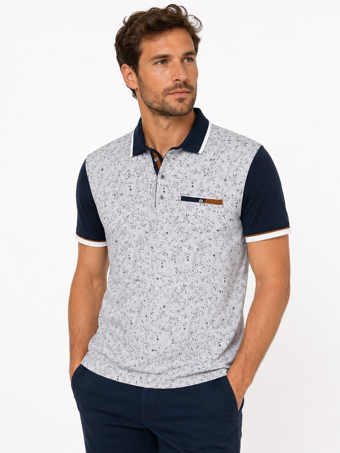 Grossista MAXWAY - Polo con fantasia floreale in contrasto
