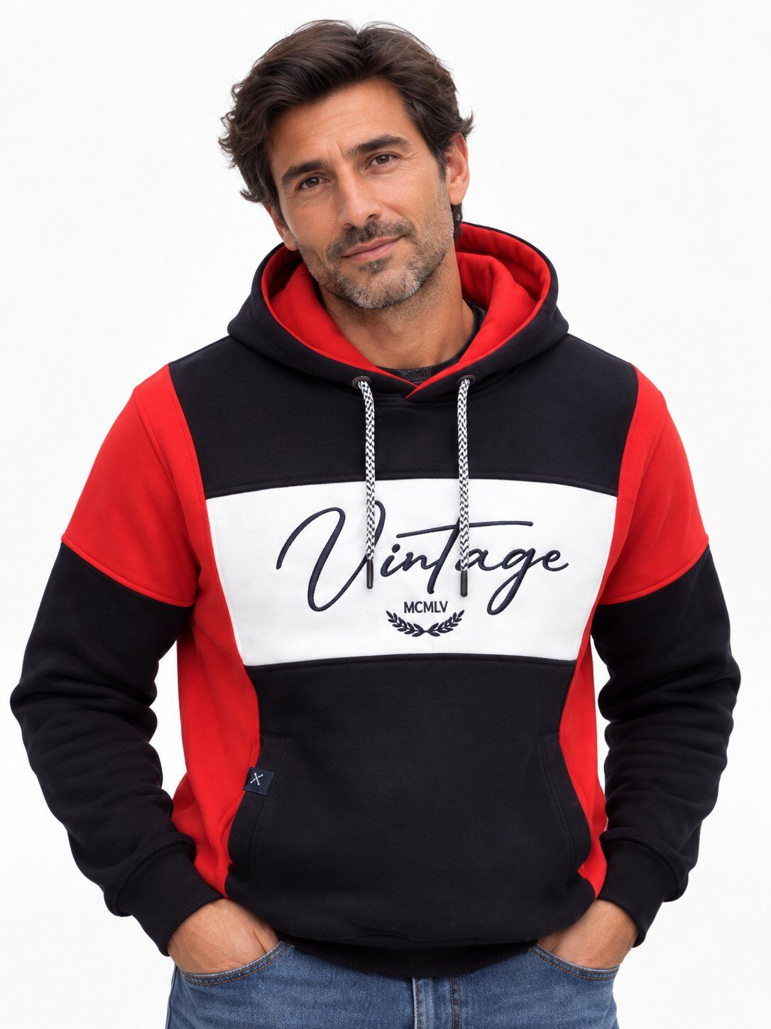 Grossista MAXWAY - Felpa con Cappuccio Tricolore Vintage