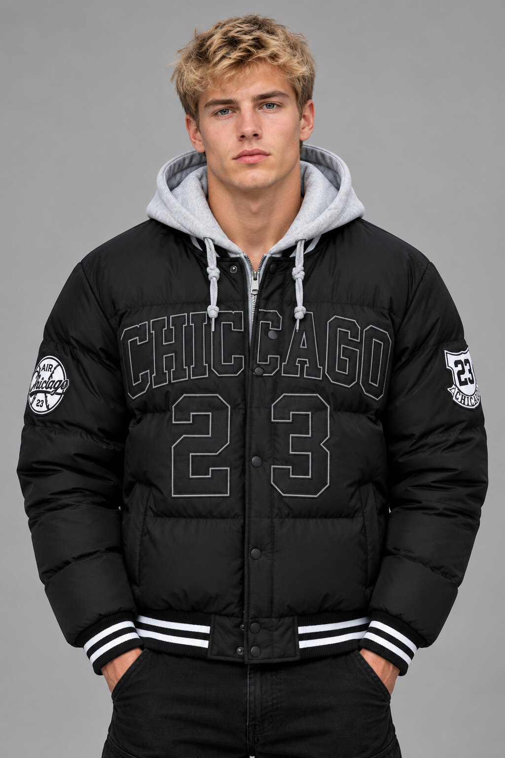 Grossiste Mentex Homme - Blouson bomber style américaine, motif CHICAGO 23