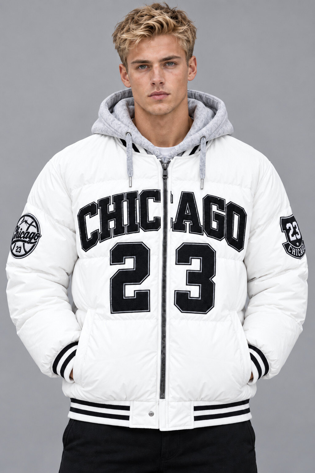Grossiste Mentex Homme - Blouson bomber style américaine, motif CHICAGO 23