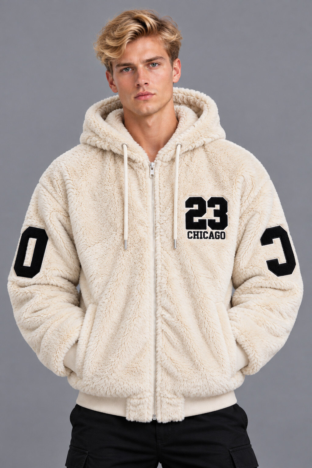 Grossiste Mentex Homme - Blouson bomber doux à fausse fourrure, motif CHICAGO