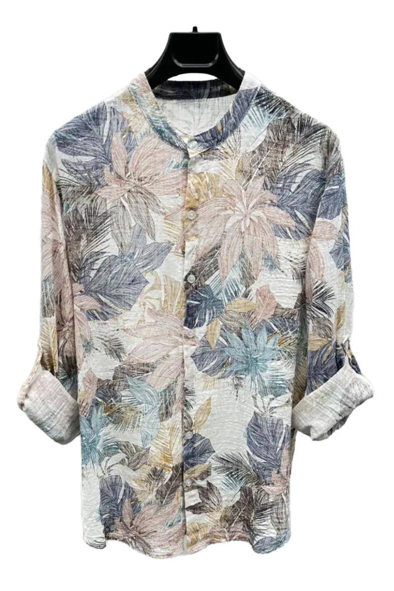 Großhändler Mentex Homme - Veelkleurig katoenen overhemd met mandarijnkraag en bloemenprint
