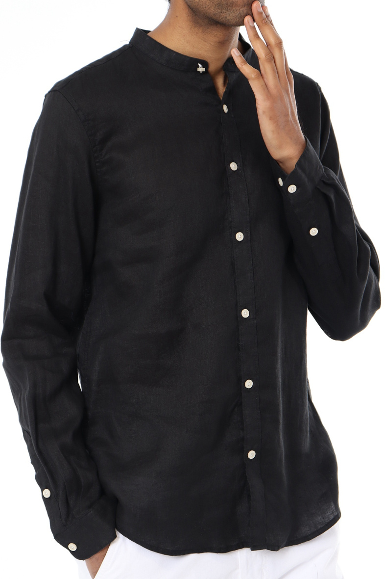 Grossista Mentex Homme - Camicia in lino leggero a tinta unita con colletto alla mandarino