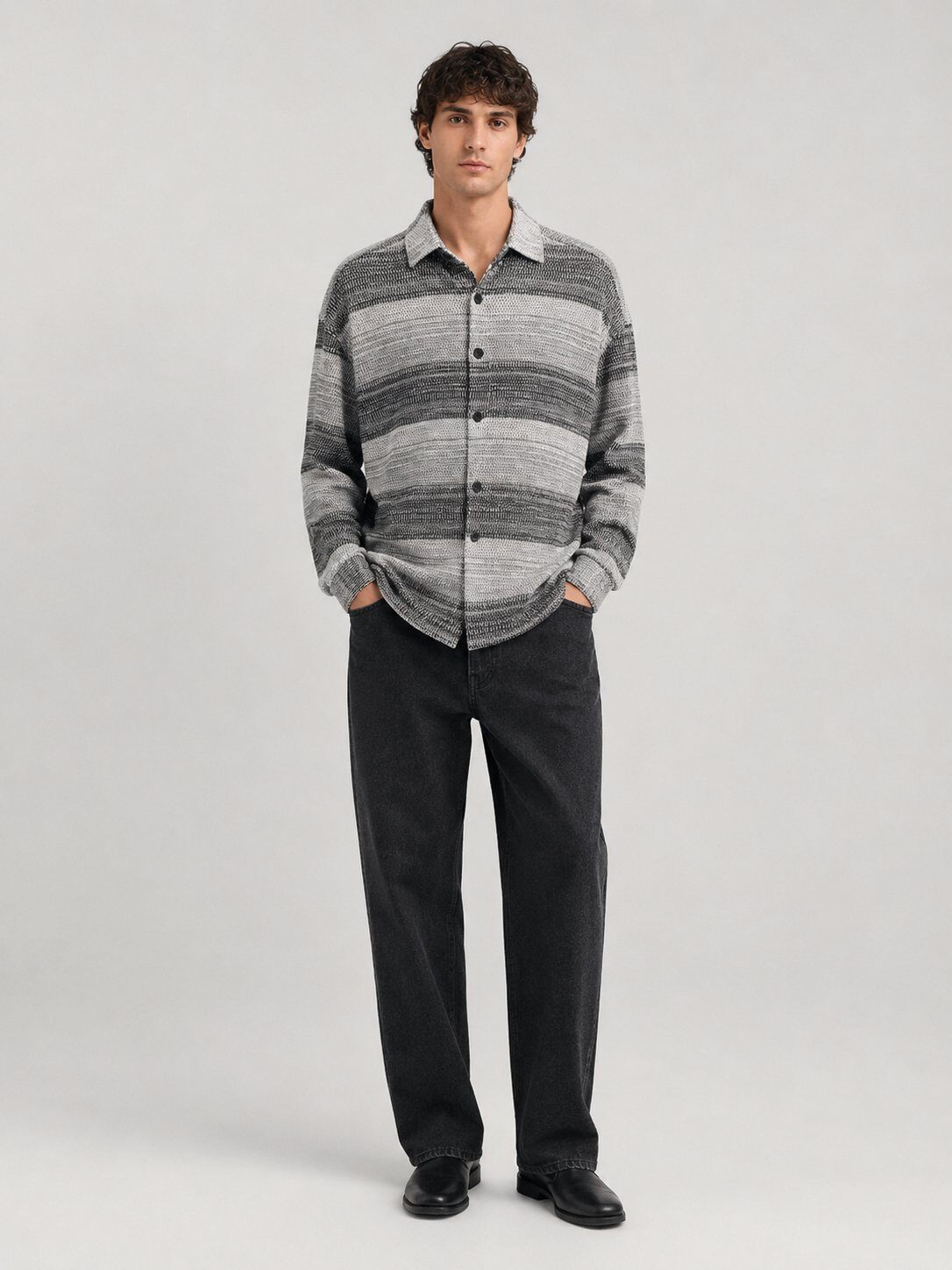 Grossista Mentex Homme - Camicia Casual a Righe Nero e Grigio