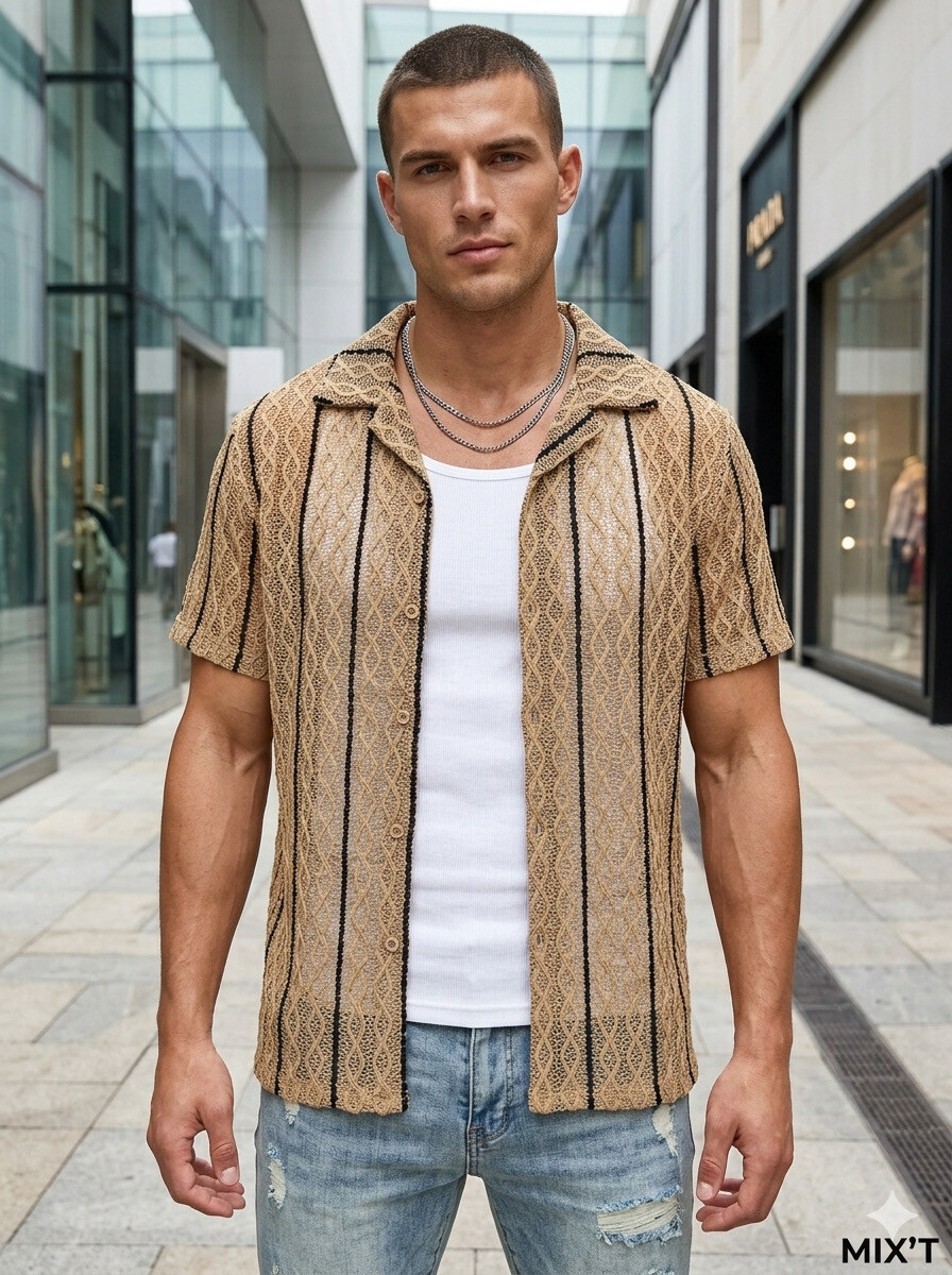 Grossista Mentex Homme - Camicia uomo a maniche corte con motivi geometrici