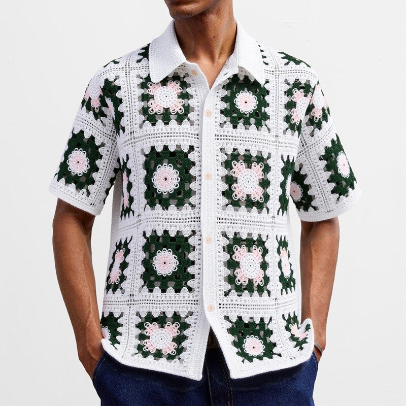 Grossista Mentex Homme - Camicia da uomo in crochet con motivi geometrici