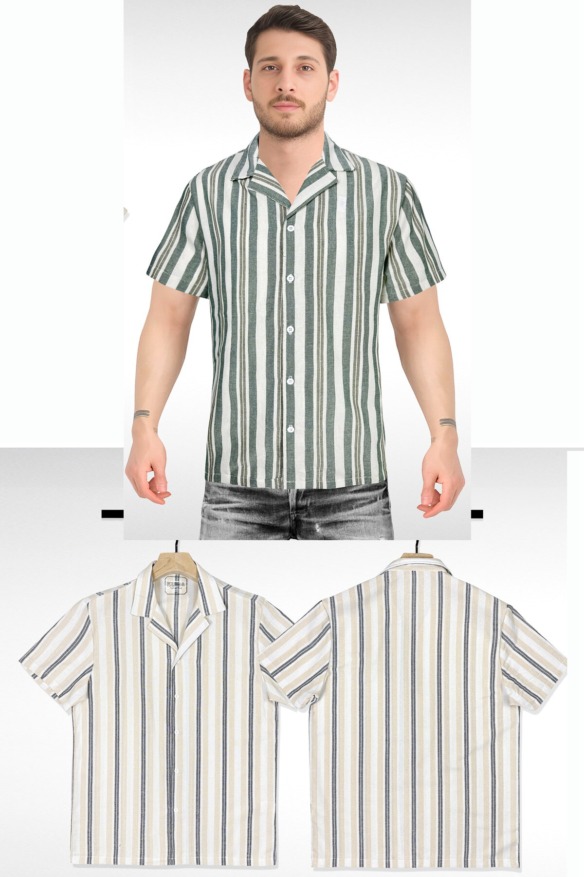 Wholesaler Mentex Homme - Men's two-tone stripe shirt with short sleeves