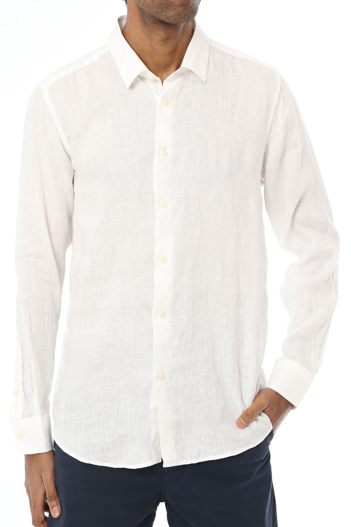 Wholesaler Mentex Homme - Men's plain long-sleeved shirt cotton linen