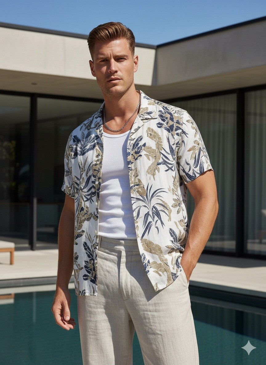 Großhändler Mentex Homme - Kurzärmelige Hemden auf weißem Hintergrund mit Blumenmuster