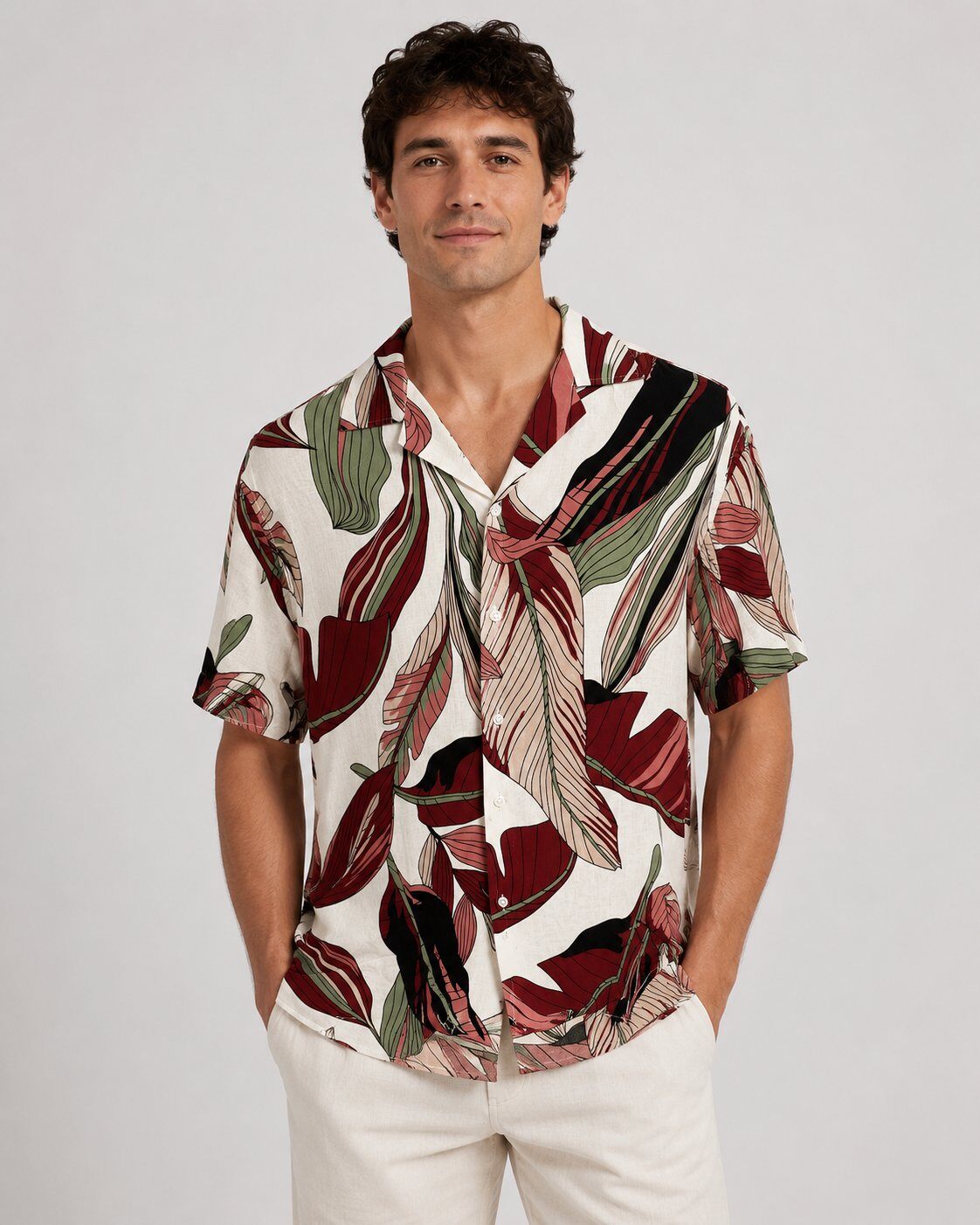 Großhändler Mentex Homme - Rotes Tropen-Sommerhemd