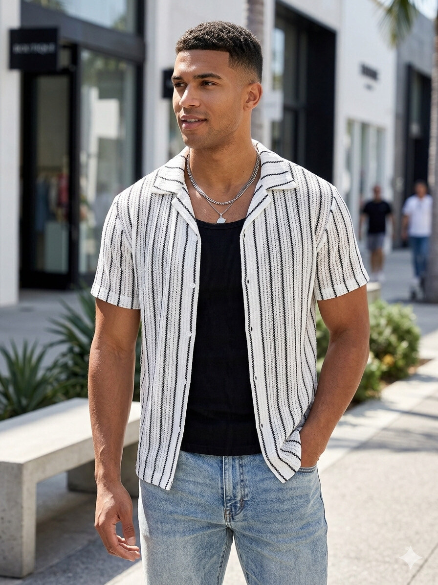 Grossista Mentex Homme - Camicia uomo a maniche corte con motivo a righe