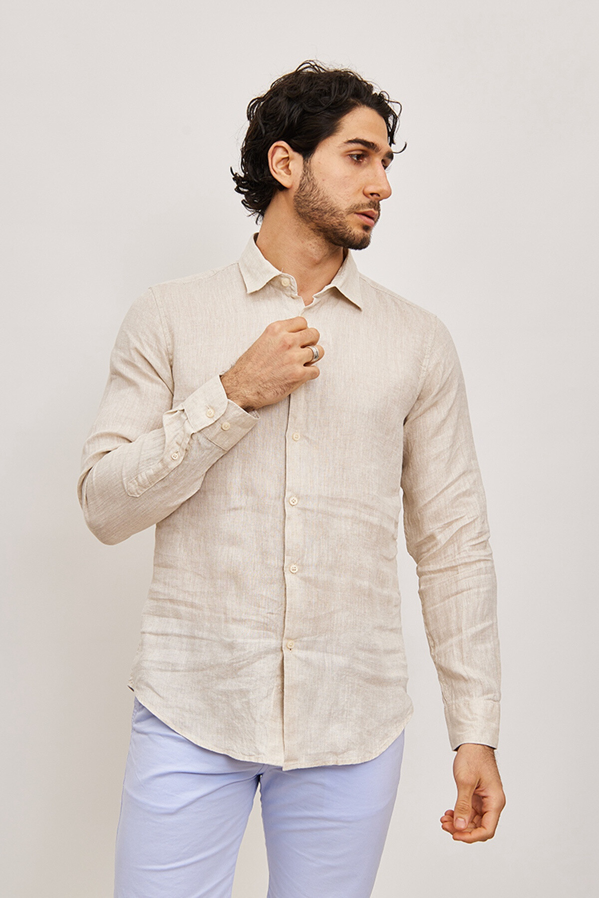 Wholesaler Mentex Homme - Men's plain long-sleeved shirt cotton linen