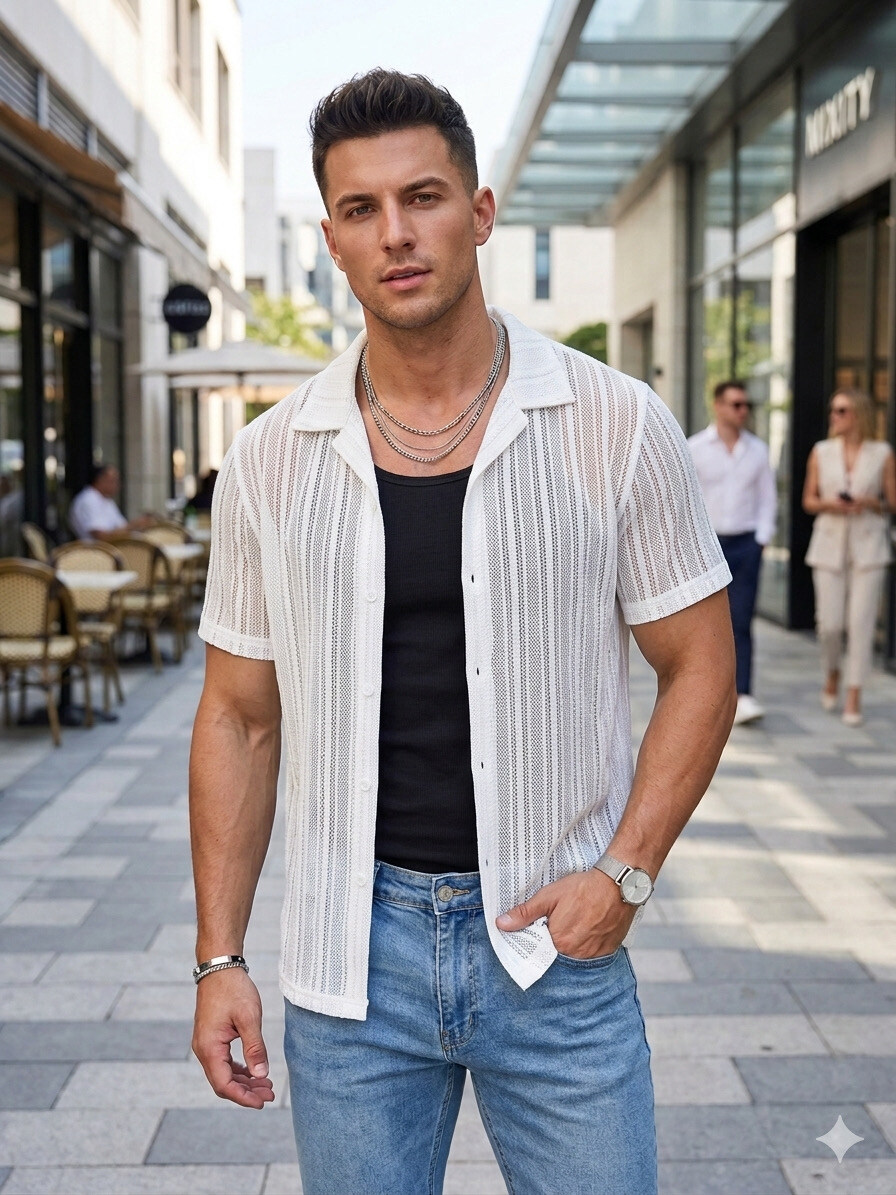 Großhändler Mentex Homme - Herren-Texturhemd mit Streifenmuster