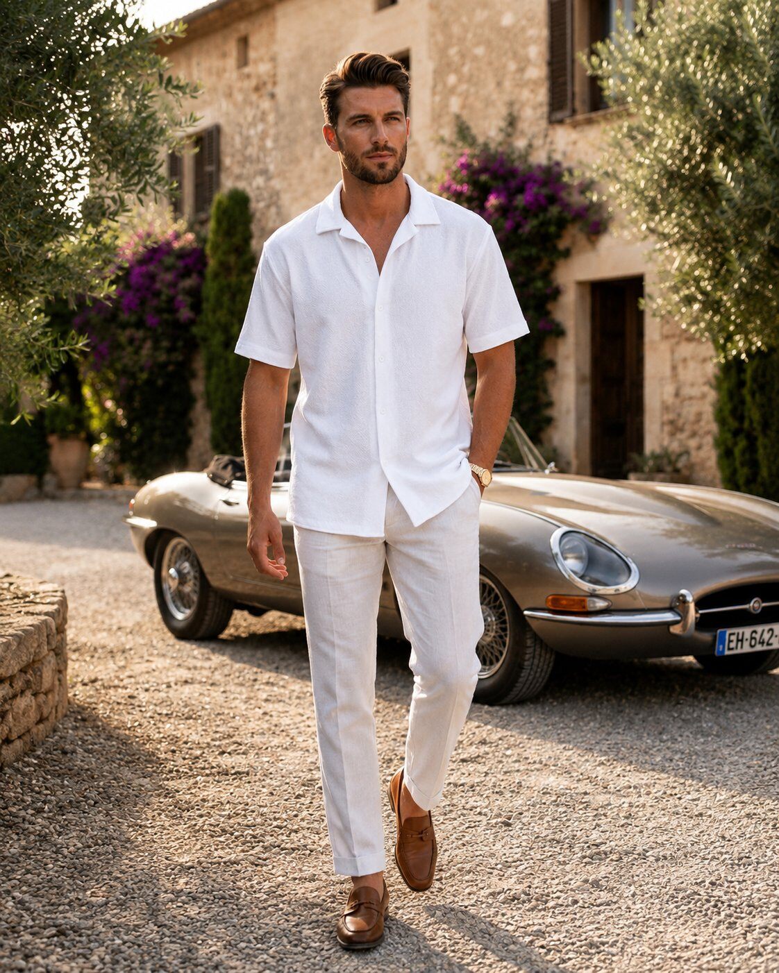 Wholesaler Mentex Homme - Men's short-sleeve solid shirt, with buttons, featuring a soft and textured feel