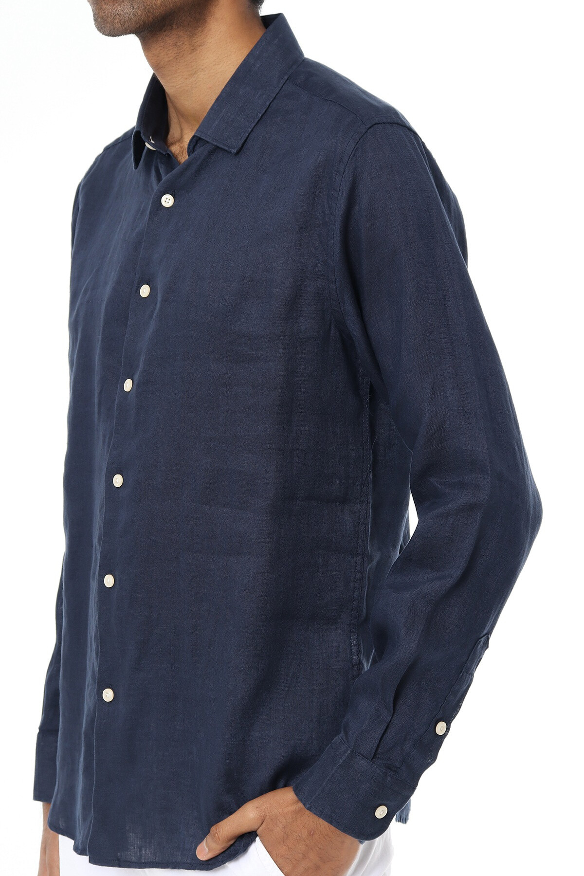 Wholesaler Mentex Homme - Men's plain long-sleeved shirt cotton linen