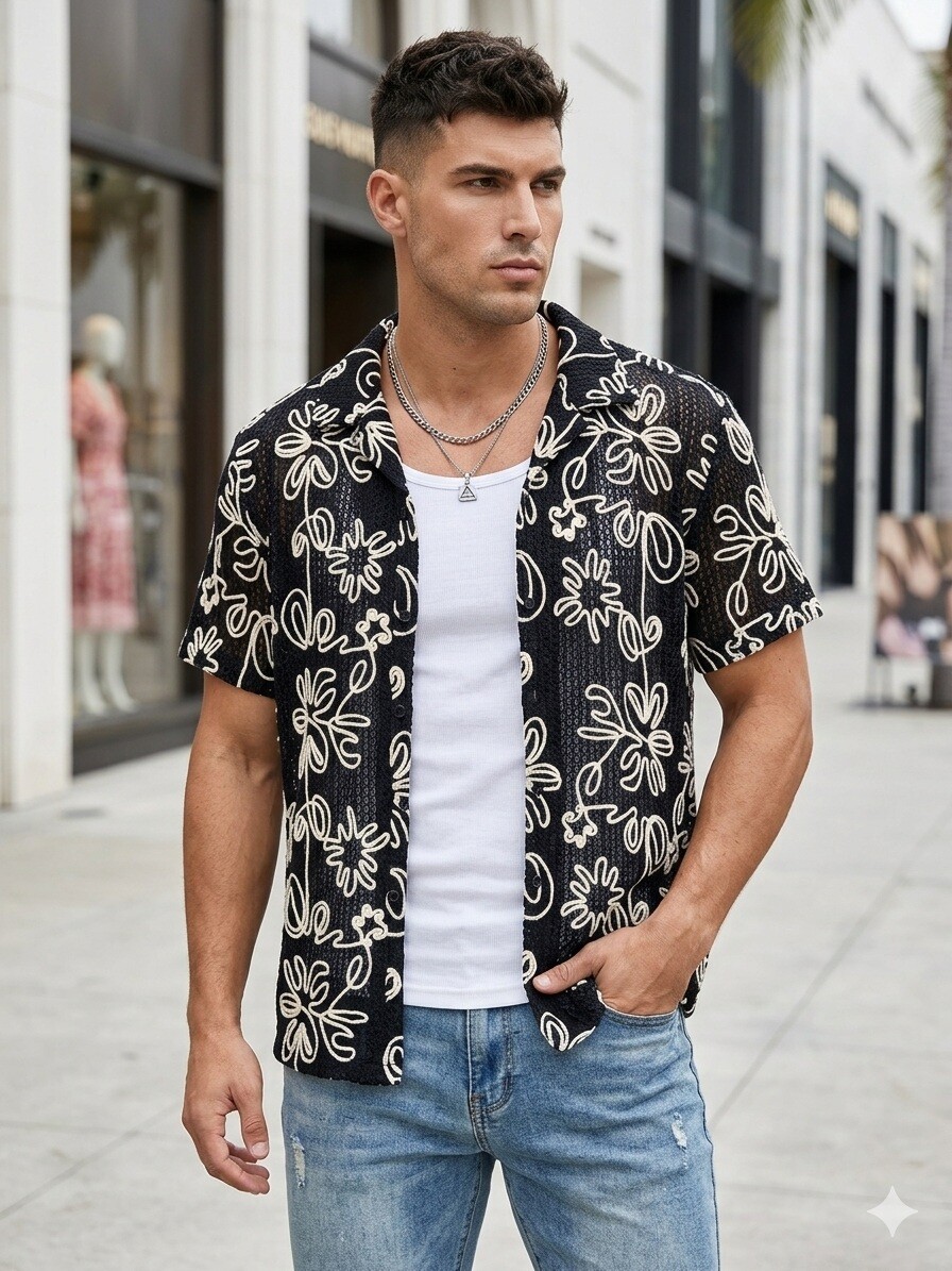 Grossista Mentex Homme - Camicia uomo a maniche corte con motivo floreale