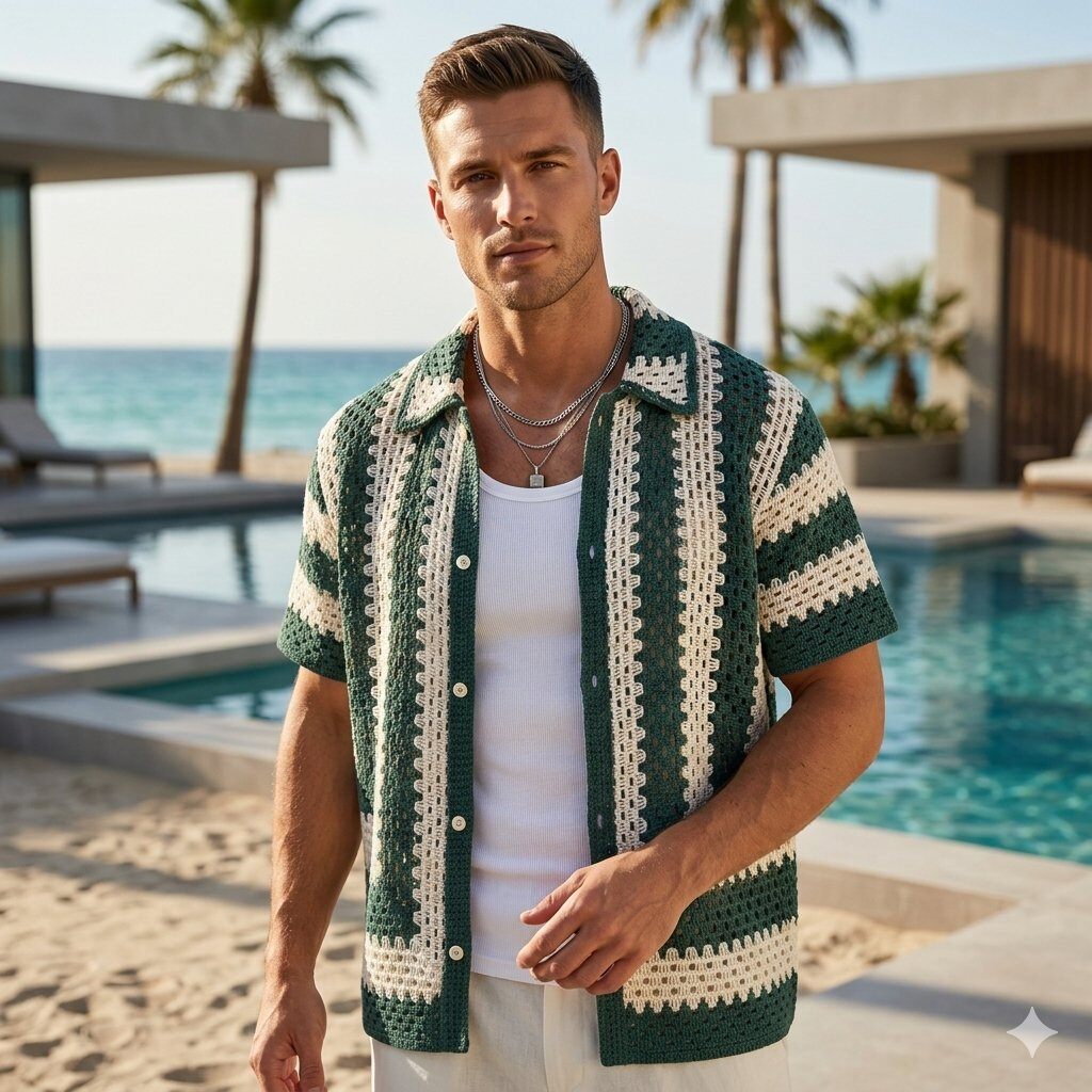 Grossista Mentex Homme - Camicia da uomo in crochet con motivi geometrici