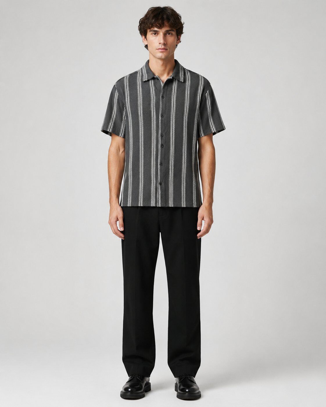 Grossiste Mentex Homme - Chemise Rayures Grise Summer