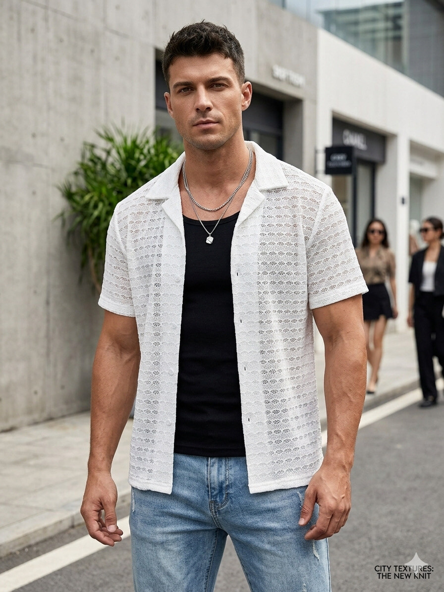 Grossista Mentex Homme - Camicia uomo a maniche corte con motivo geometrico