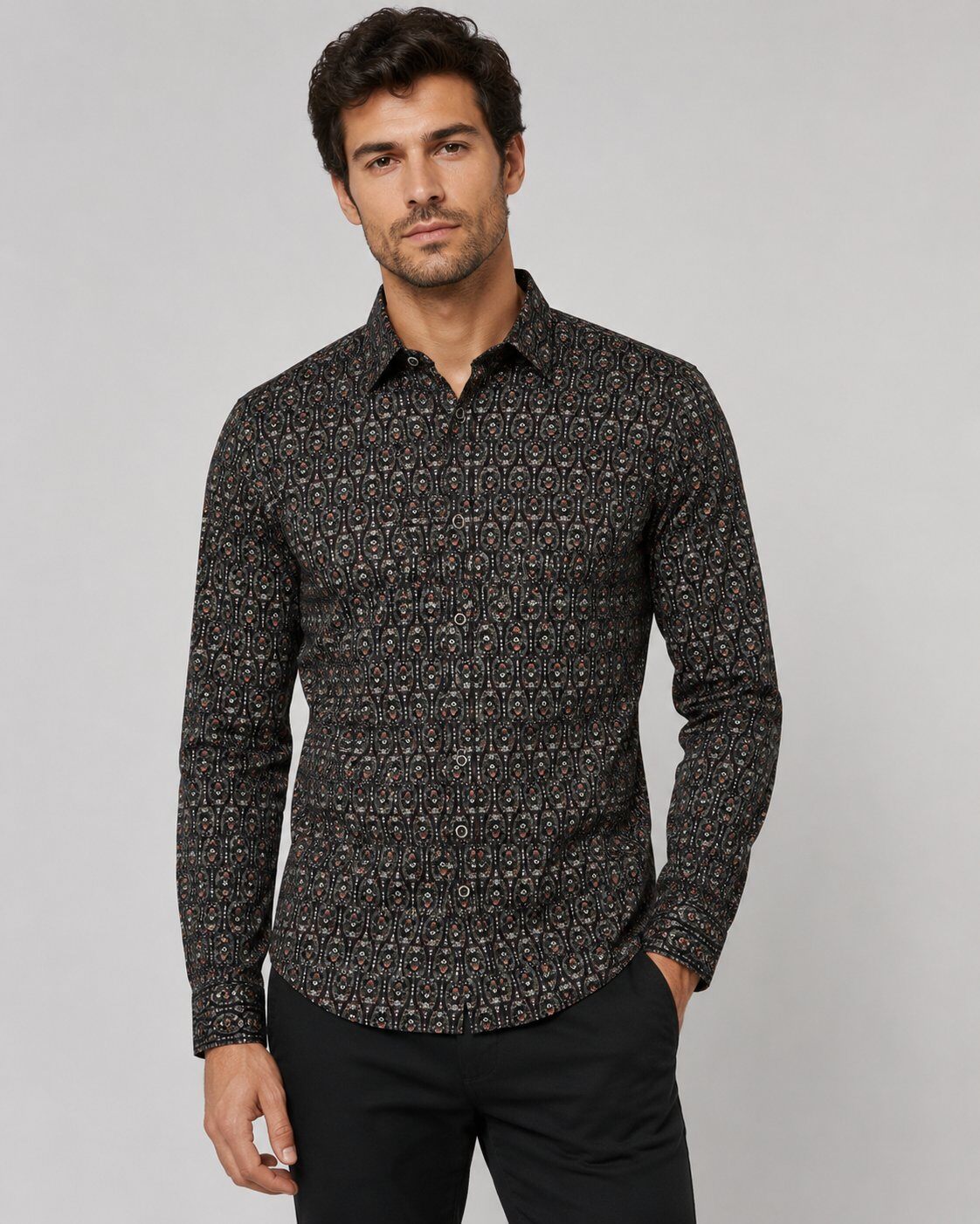 Grossista Mentex Homme - Camicia Nera con Motivo Elegante