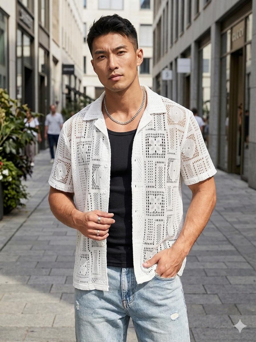Grossista Mentex Homme - Camicia da uomo a maniche corte con motivo geometrico