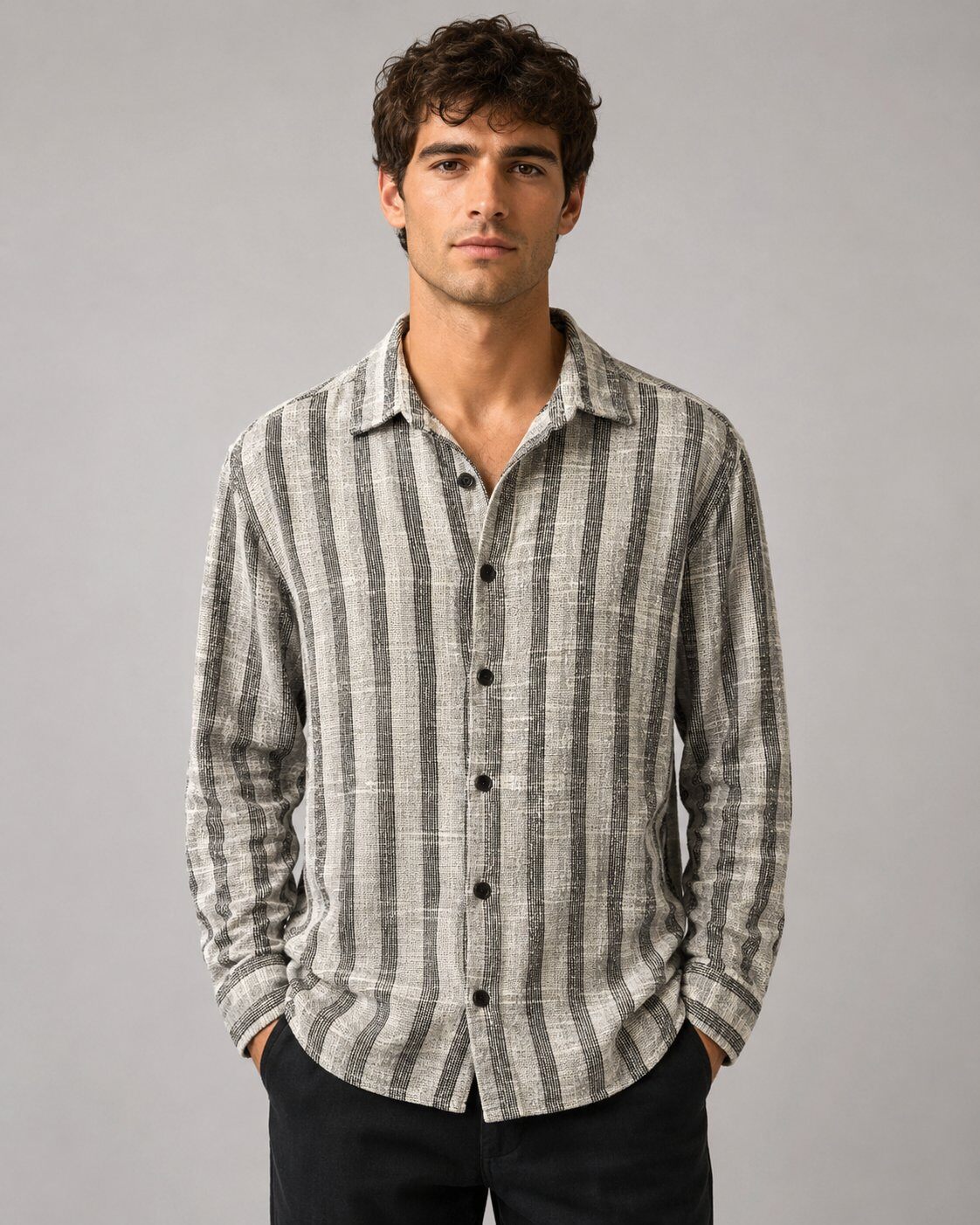 Grossista Mentex Homme - Camicia a Righe Verticali Casual Chic