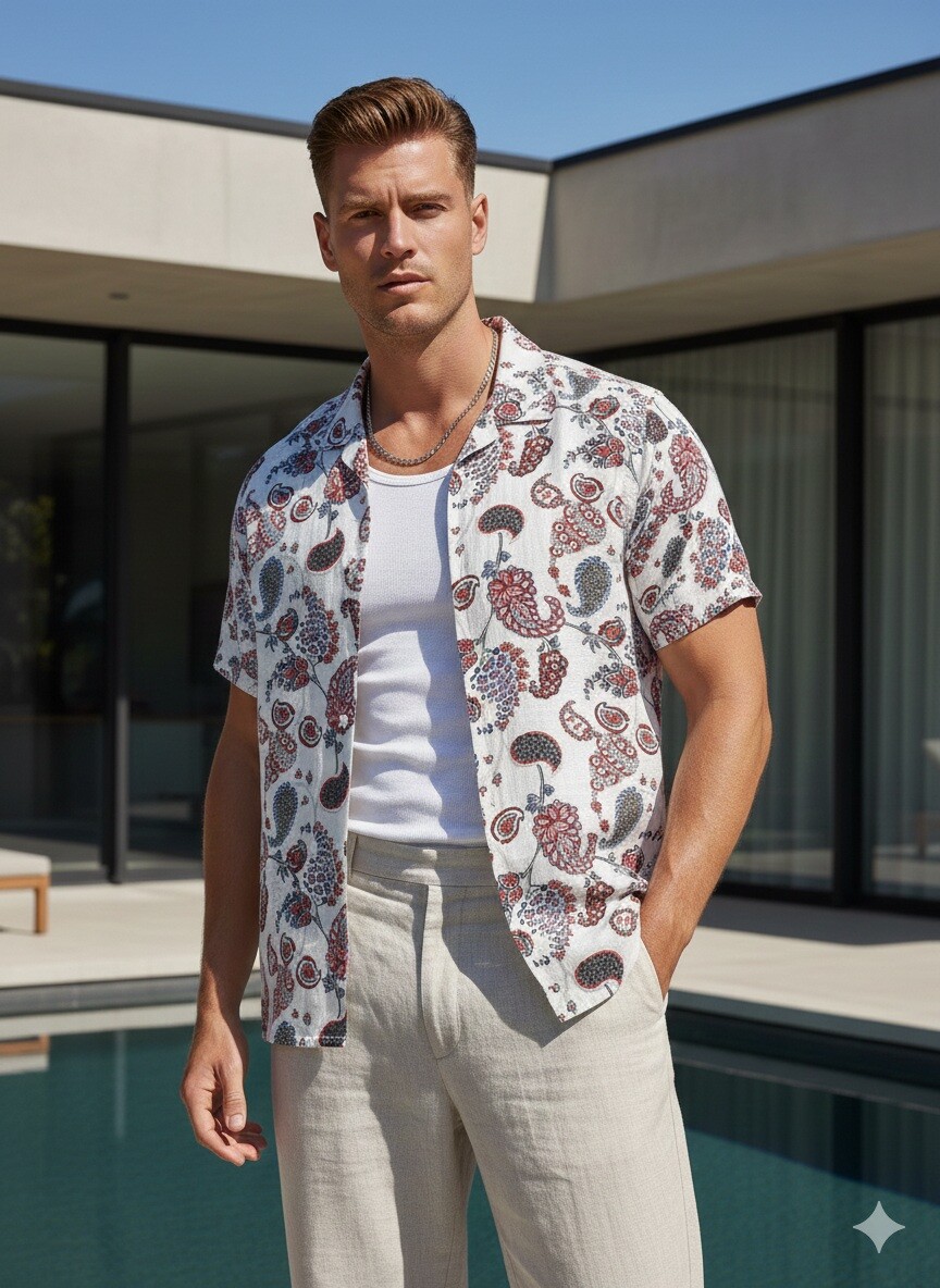 Wholesaler Mentex Homme - Short-sleeve shirts on a white background with floral prints