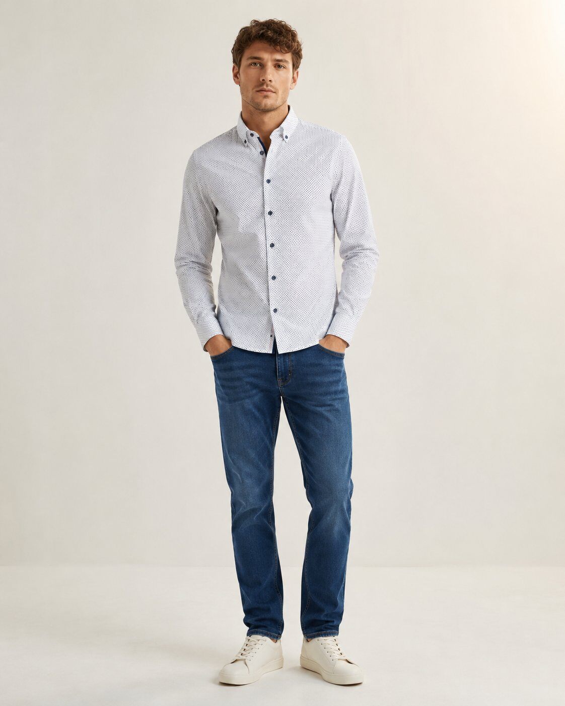 Wholesaler Mentex Homme - White Shirt with Chic Micro-Patterns