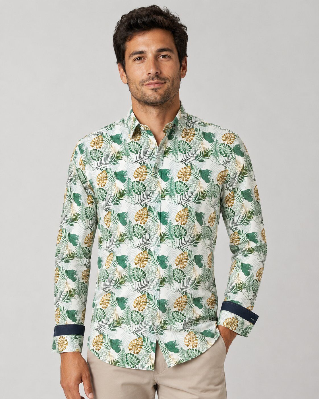 Grossiste Mentex Homme - Chemise Blanche Tropical Chic