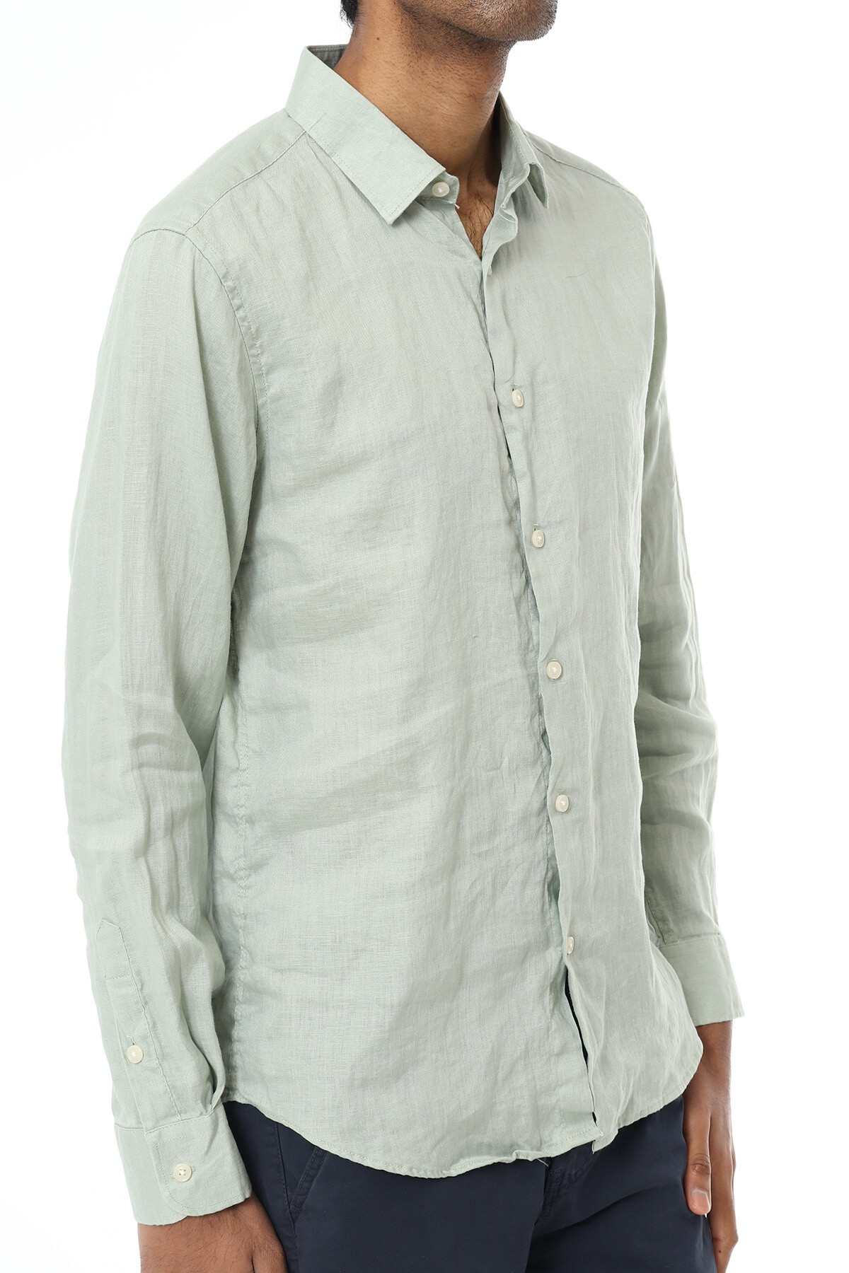 Wholesaler Mentex Homme - Men's plain long-sleeved cotton linen shirt