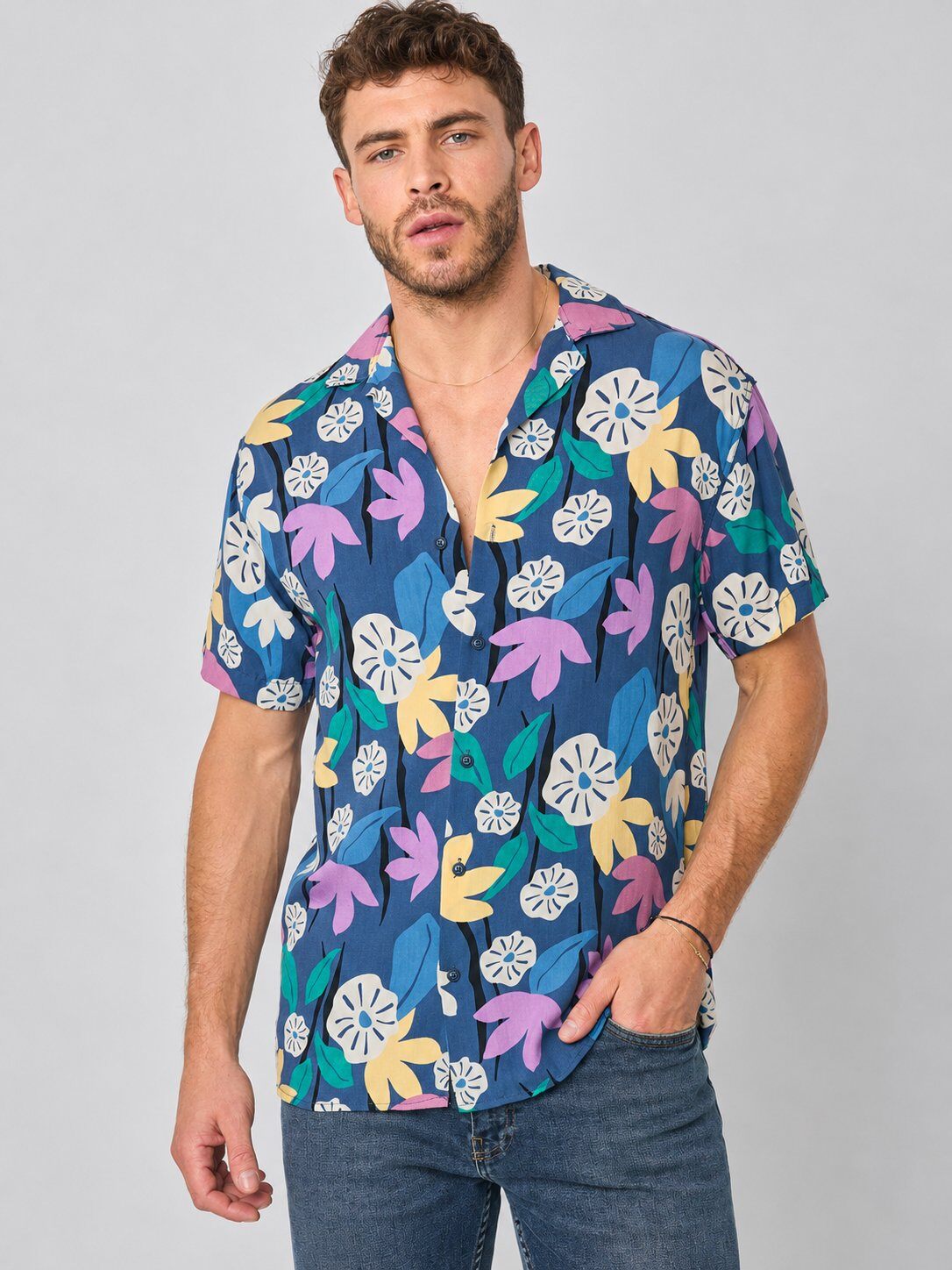Mayorista Mentex Homme - Camisa Azul Estilo Floral