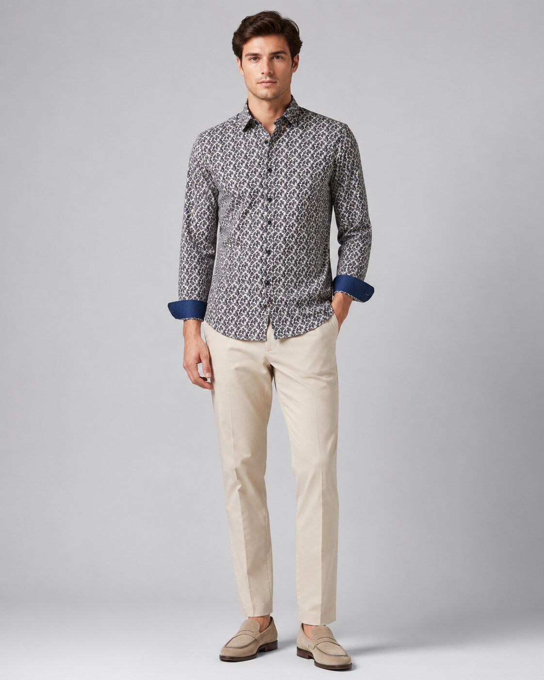 Großhändler Mentex Homme - Schicke Beige Bluse mit Kontrastmuster