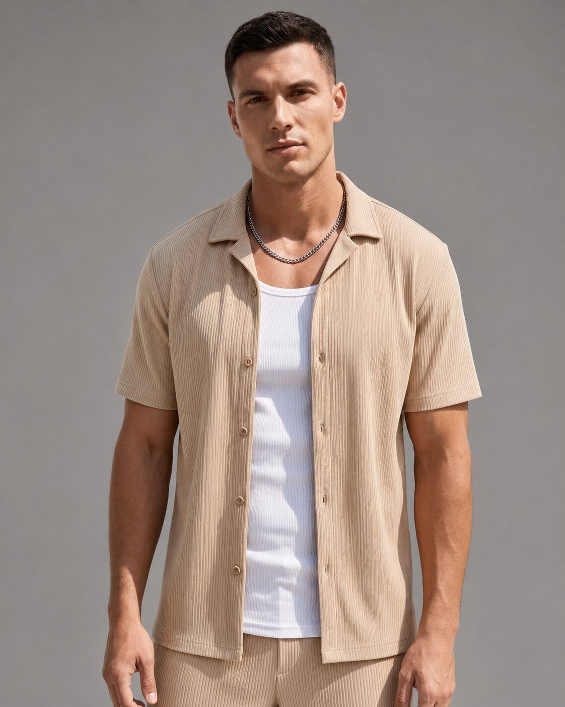 Grossista Mentex Homme - Camicia Beige Testurizzata Estiva
