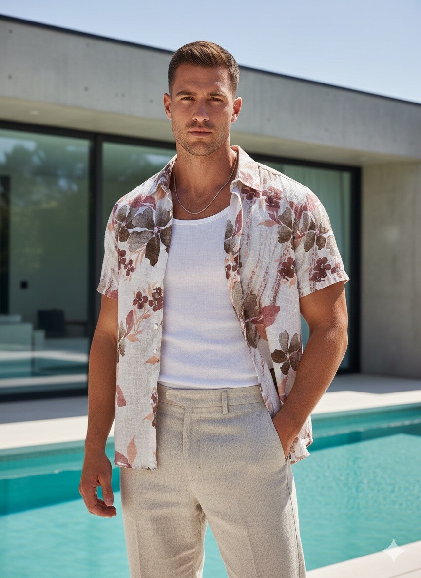 Wholesaler Mentex Homme - Short-sleeve shirts on a white background with floral prints