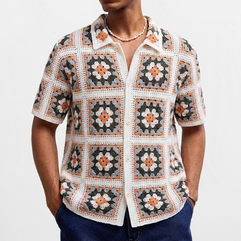 Grossista Mentex Homme - Camicia da uomo in crochet con motivi geometrici
