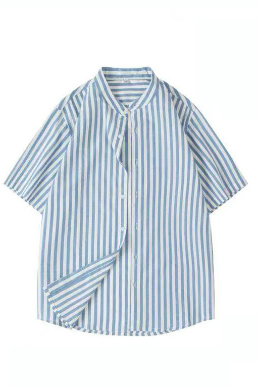 Wholesaler Mentex Homme - Men's shirt with striped pattern, officer collar, short sleeves