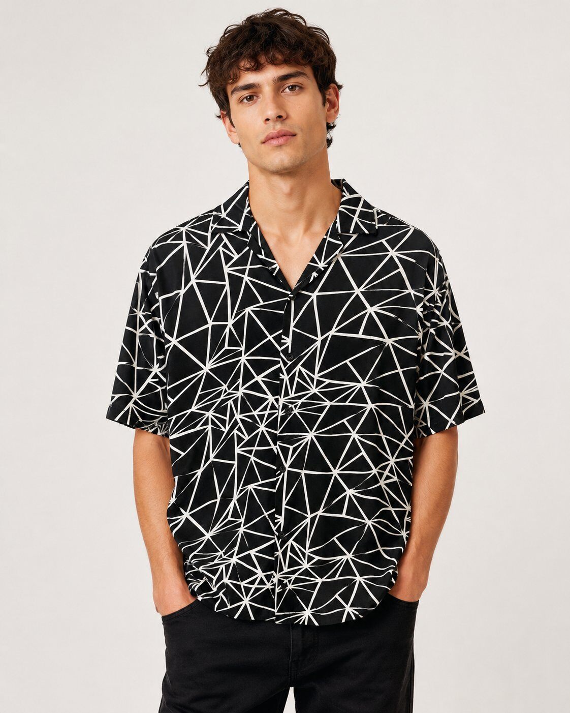 Großhändler Mentex Homme - Schwarzes Geometrisches Sommerhemd