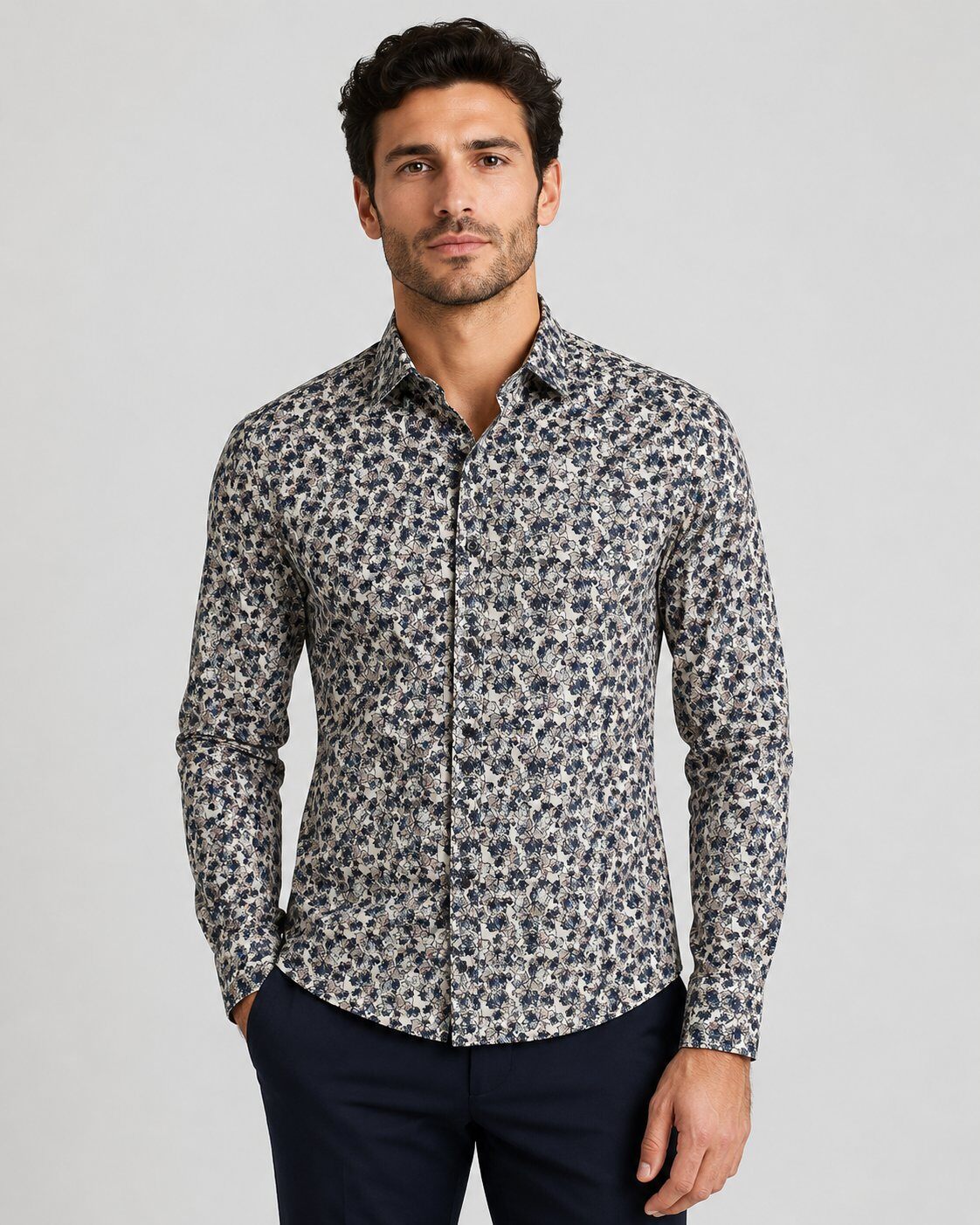 Grossiste Mentex Homme - Chemise Fleurie Beige