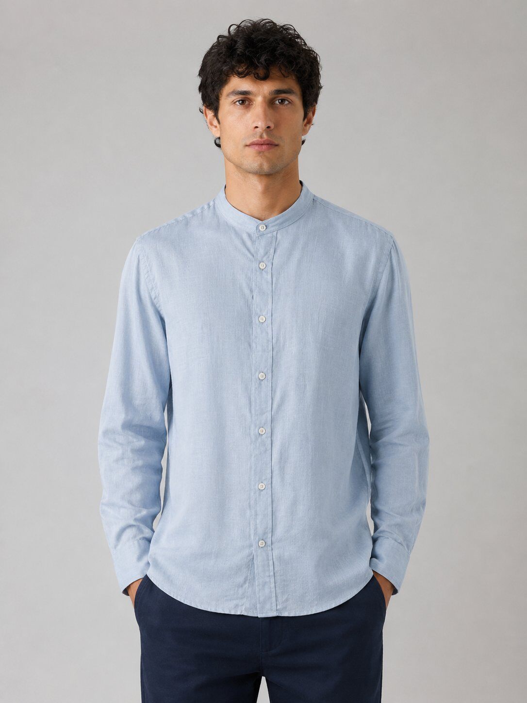 Grossista Mentex Homme - Camicia Azzurra Collo alla Coreana