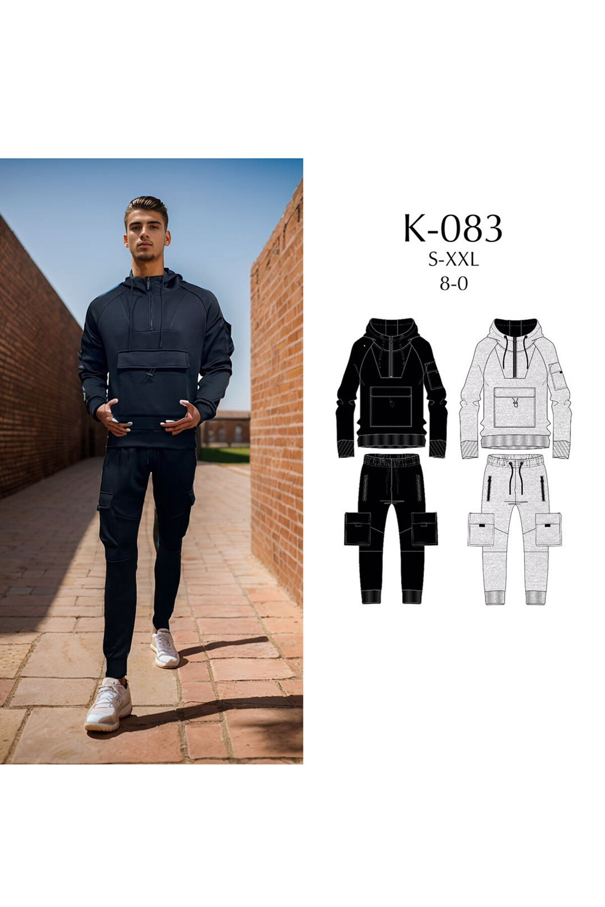 Grossista Mentex Homme - Set di felpa con cappuccio e pantaloni da jogging per uomo