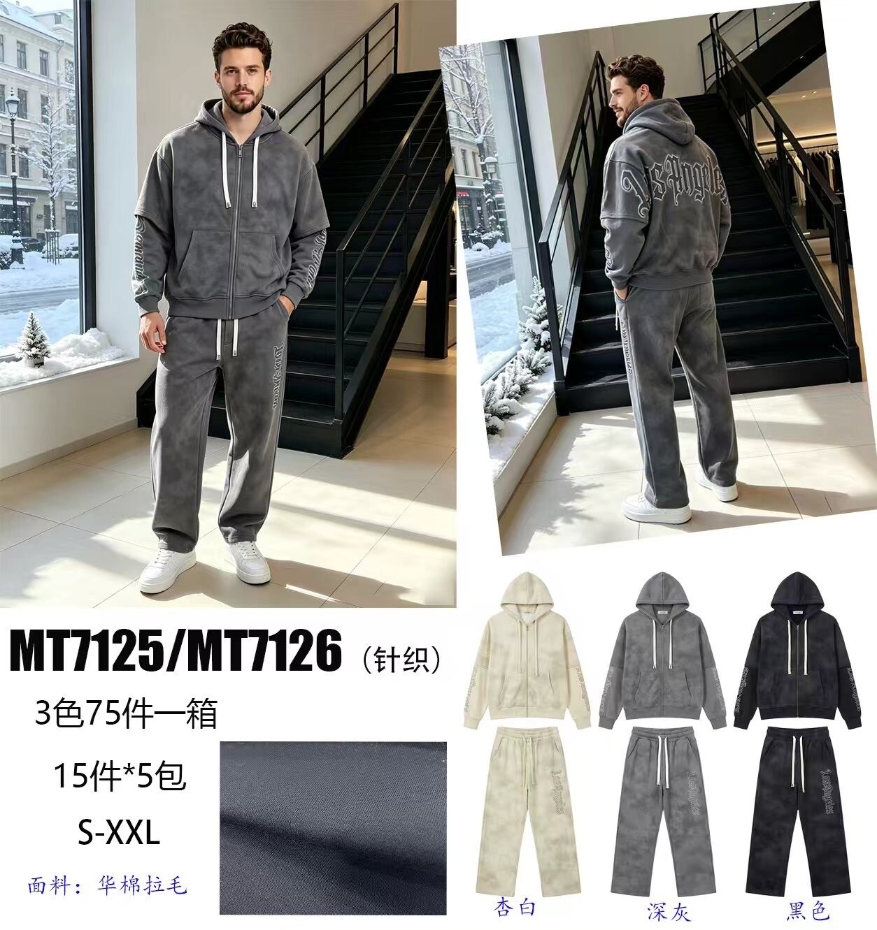 Grossiste Mentex Homme - Ensemble sweat capuche zippé avec pantalon jogging