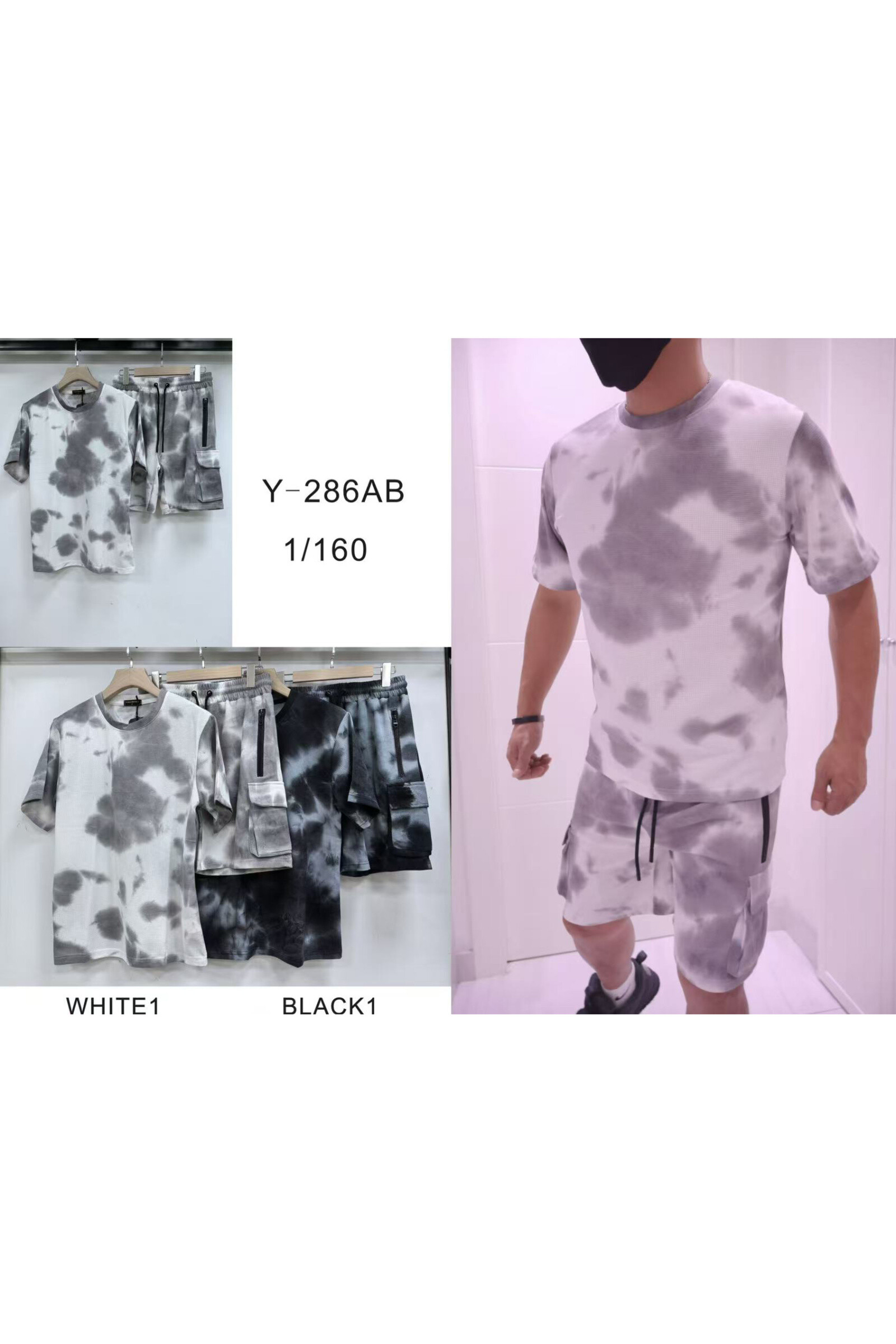 Grossiste Mentex Homme - ENSEMBLE HOMME T-SHIRT ET SHORT CARGO EFFET TIE AND DYE