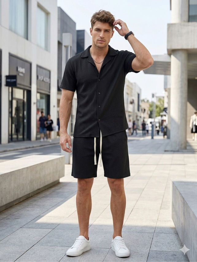 Grossiste Mentex Homme - Ensemble uni homme uni chemisette et short