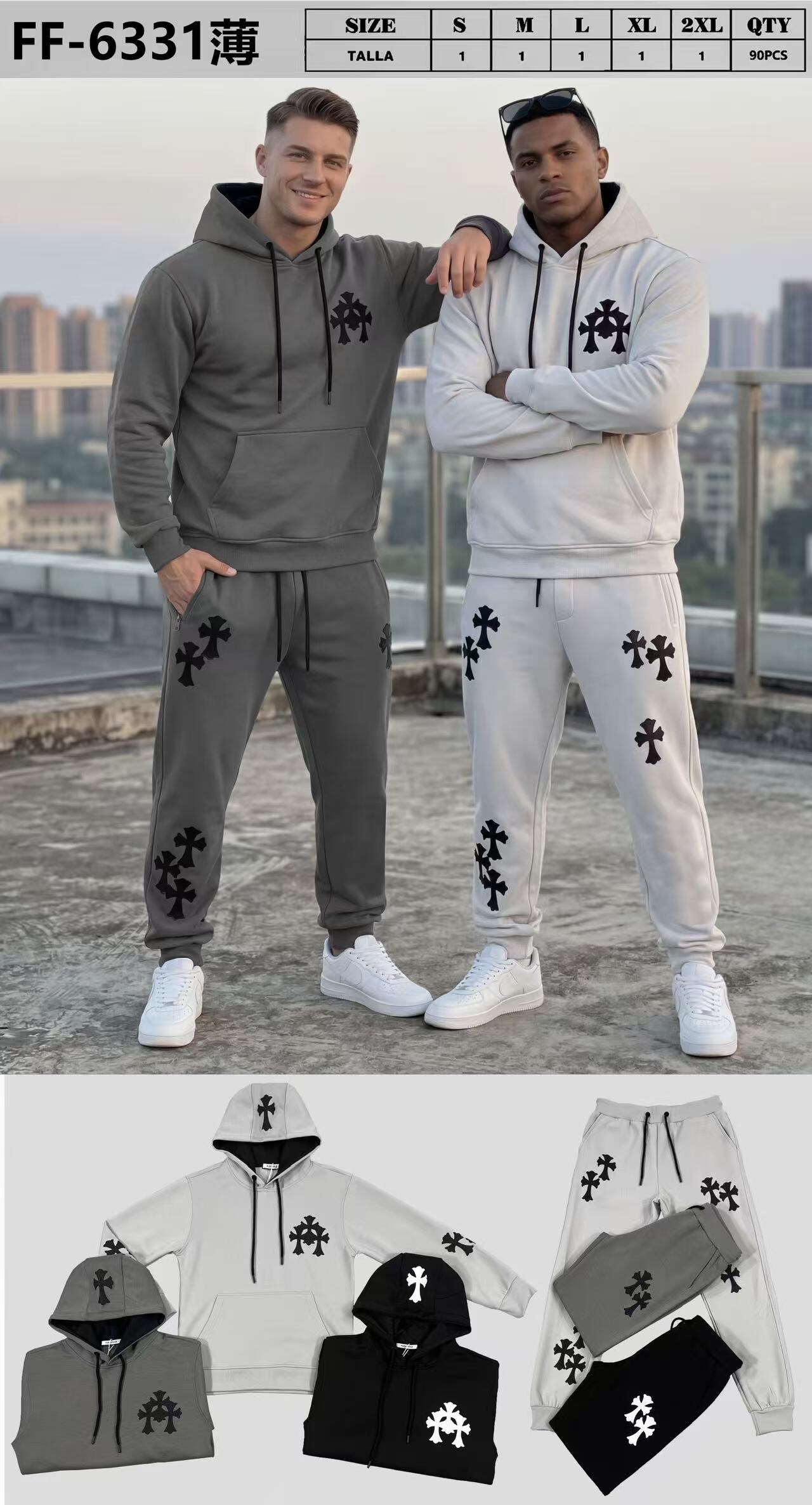 Großhändler Mentex Homme - Schlichter Herrenpullover und -hose, Seitentaschen mit Enge an Handgelenken und Knöcheln, Kreuzlogo auf der Rückseite
