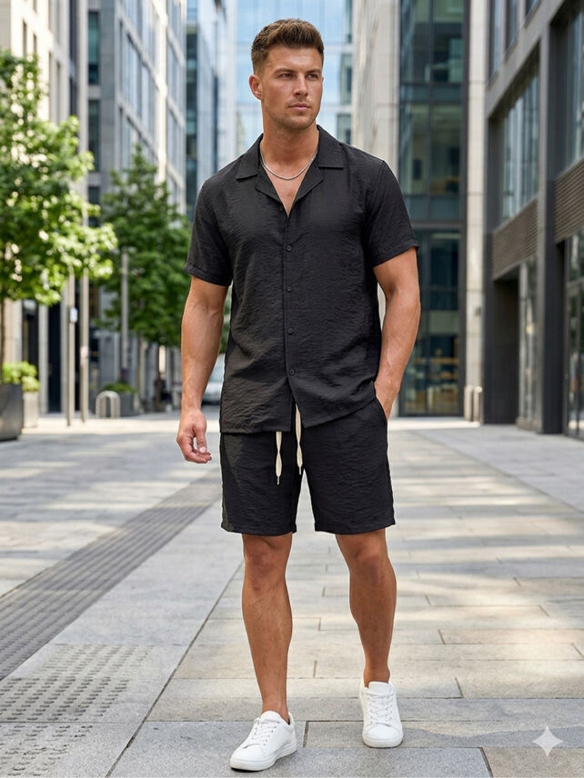 Grossiste Mentex Homme - Ensemble uni homme uni chemisette et short