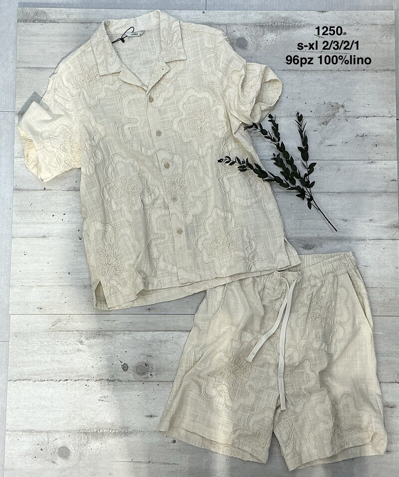 Wholesaler Mentex Homme - Men's linen set with floral shirt and shorts