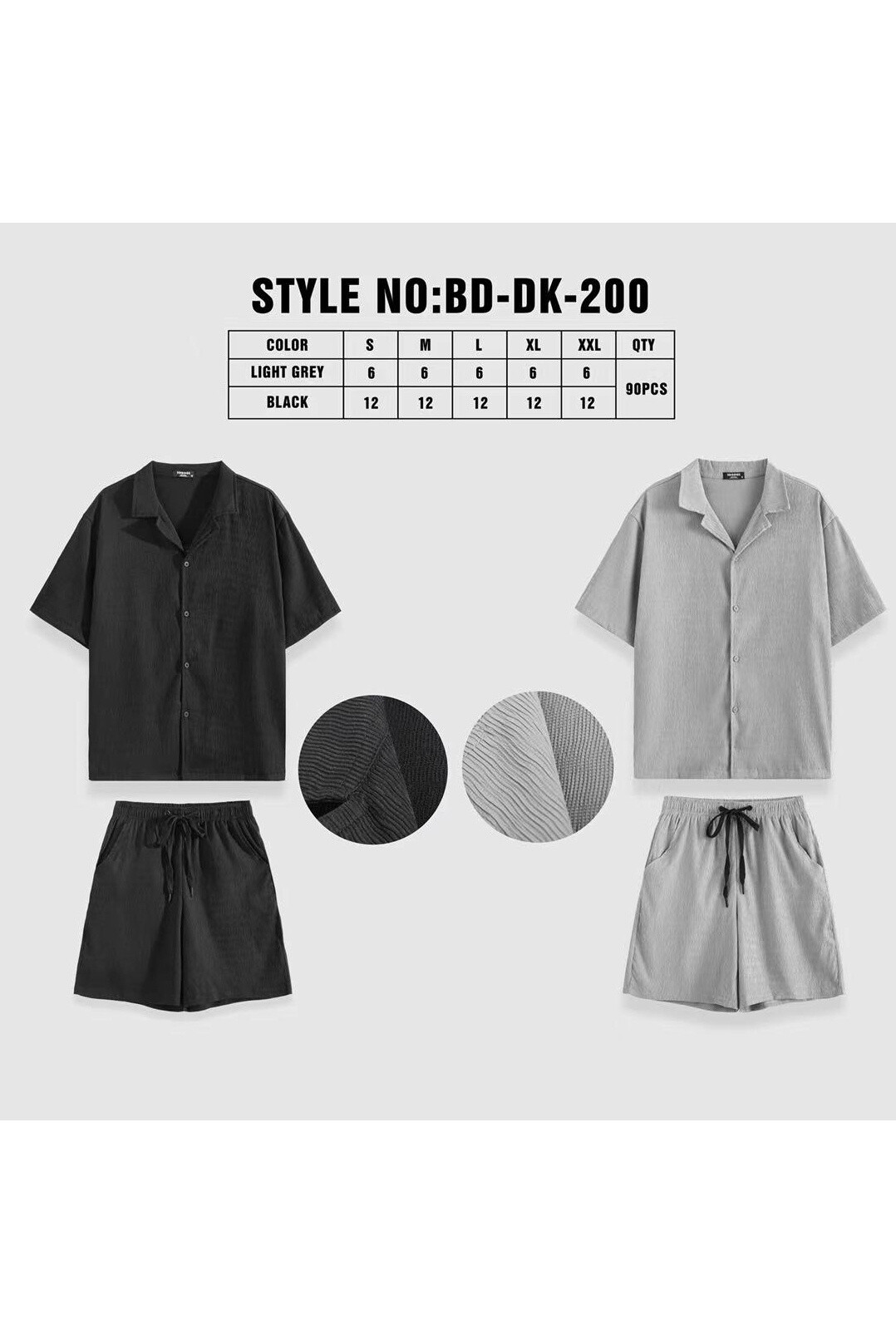 Grossista Mentex Homme - Camicia a maniche corte e pantaloncini single di single