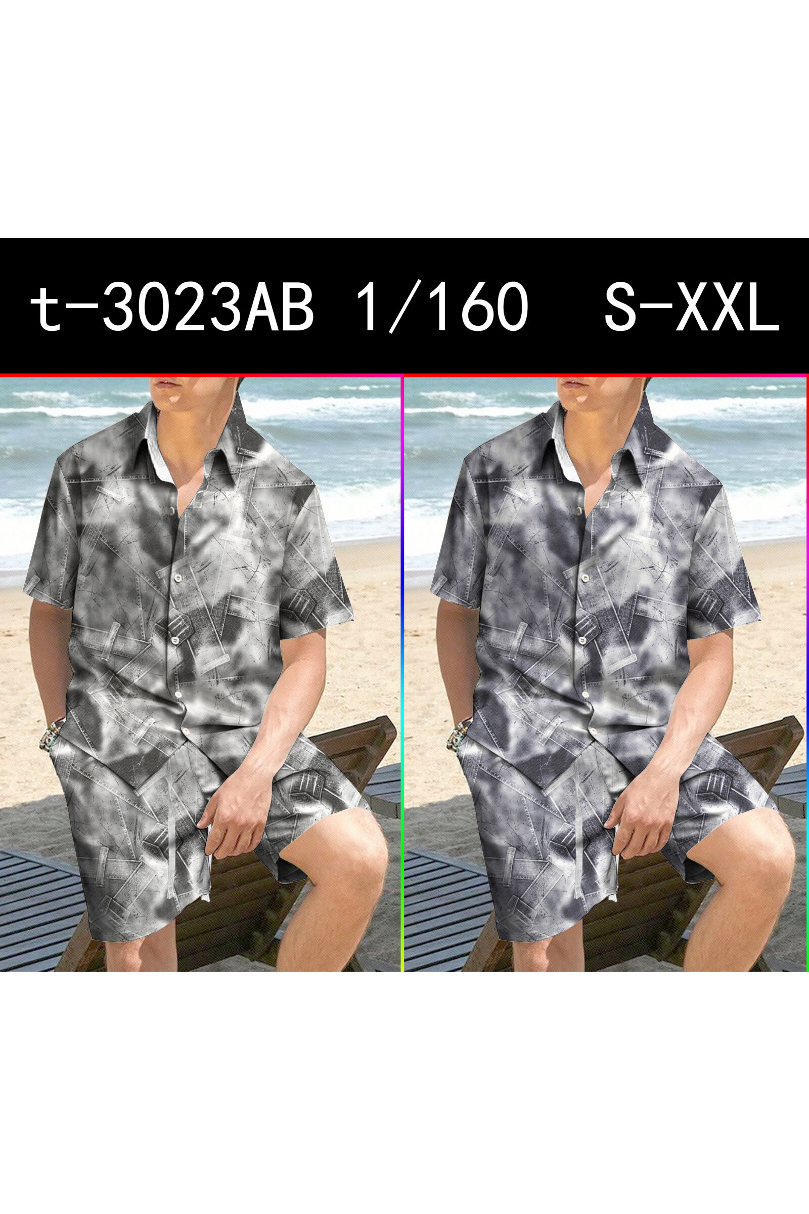 Grossiste Mentex Homme - ENSEMBLE HOMME SIMPLE CHEMISE ET SHORT MOTIF ABSTRAIT